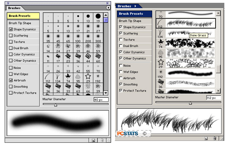 Adobe Photoshop 7.0 Brushes for Mac (left) and Windows (right) (2002)